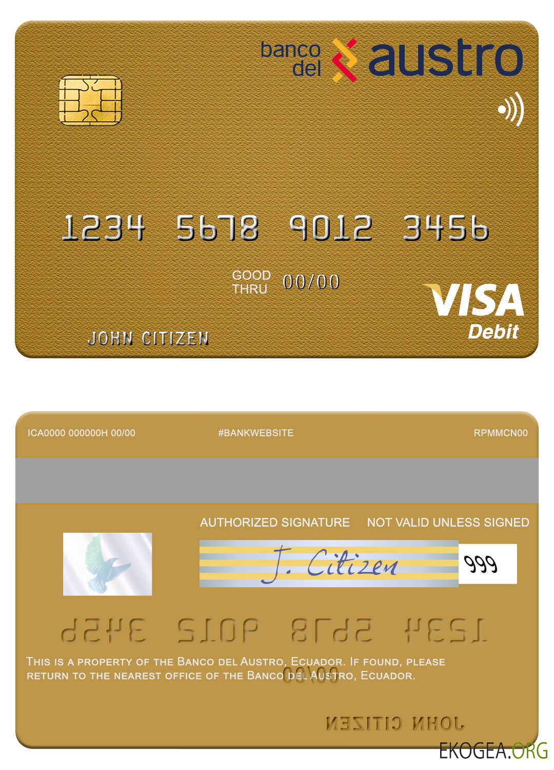 Carte de débit visa Banco del Austro Équateur